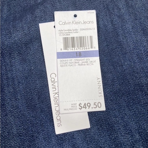 Calvin Klein Jeans Strait Leg Skinny Fit Denim Pants NWT Women Size 18 Blue - Picture 4 of 7
